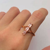 Rose Gold Morganite Ring - Vertical Trilogy Ring - Pink Gemstone Gift