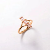 Rose Gold Morganite Ring - Vertical Trilogy Ring - Pink Gemstone Gift
