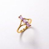 Amethyst Baguette Three Stone Ring - Purple Trilogy Cocktail Ring - February Birthstone Ring made in 18k Gold Vermeil. Ideal for everyday wear and perfect for birthday gifting and special occasions.