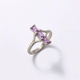 Amethyst Baguette Three Stone Ring - Purple Trilogy Cocktail Ring - February Birthstone Ring