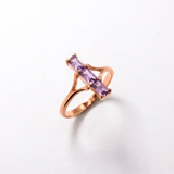 Amethyst Baguette Three Stone Ring - Purple Trilogy Cocktail Ring - February Birthstone Ring