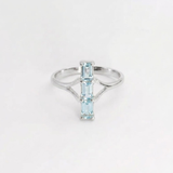 Blue Topaz Cocktail Ring - Blue Baguette Three Stone Ring - December Birthstone Ring