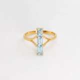 Sky-blue topaz ring, 18k gold vermeil prong setting — December birthstone; symbolizes clarity and emotional balance.