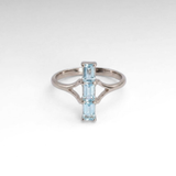 Blue Topaz Cocktail Ring - Blue Baguette Three Stone Ring - December Birthstone Ring
