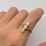 18k gold vermeil three-stone created white CZ ring - April birthstone, elegant everyday and special-occasion gift.