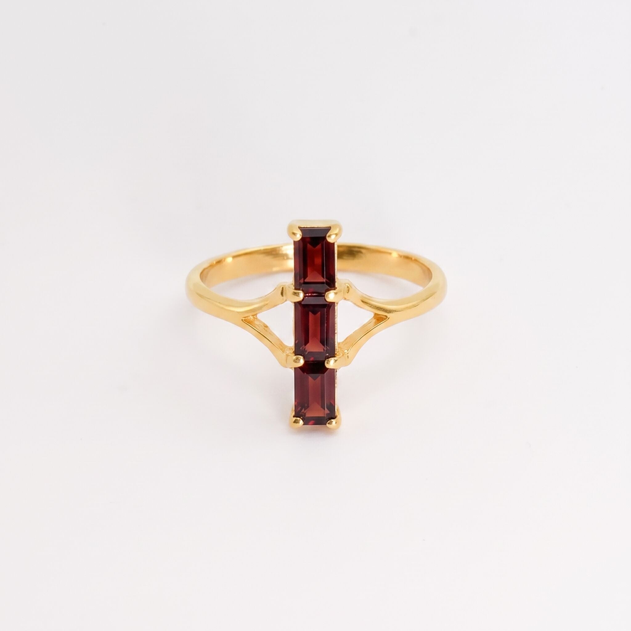 Natural red garnet ring in 18k gold vermeil, prong-set; January birthstone perfect for birthdays and everyday wear