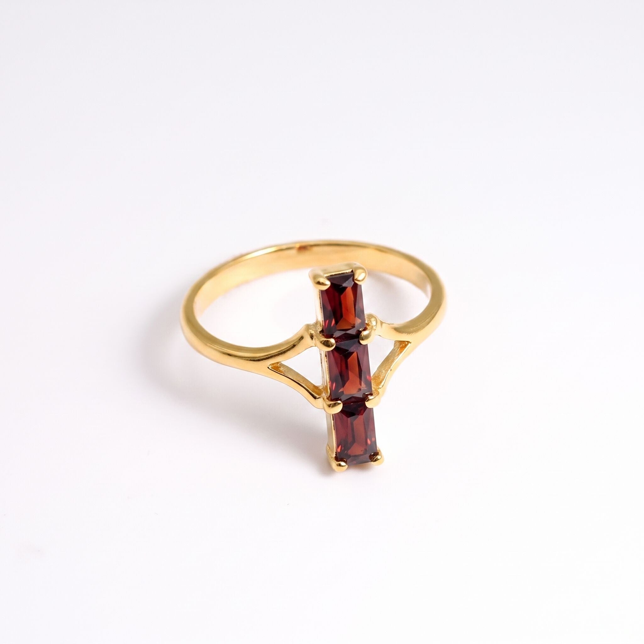 Natural Garnet Ring made in 18k Gold Vermeil with Natural red Garnet in Prong setting, January Birthstone gift idea, symbolizes love, passion & commitment, ideal for everyday wear and perfect for birthday gifting and special occasions.