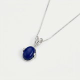 Lapis Lazuli Necklace - Oval Blue Gemstone Pendant - Deep Blue Everyday Jewelry
