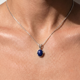 Lapis Lazuli Necklace - Oval Blue Gemstone Pendant - Deep Blue Everyday Jewelry