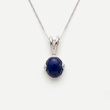 Gold Lapis Lazuli Necklace - Natural Blue Gemstone Pendant - Oval Cabochon Classic Jewelry