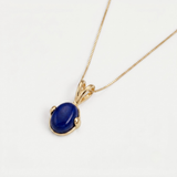 Gold Lapis Lazuli Necklace - Natural Blue Gemstone Pendant - Oval Cabochon Classic Jewelry
