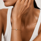 Dainty Natural Diamond Bracelet - 14k Solid Gold - Round Cut Single Diamond Bracelet