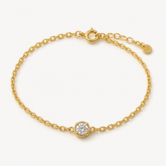 Dainty Natural Diamond Bracelet - 14k Solid Gold - Round Cut Single Diamond Bracelet