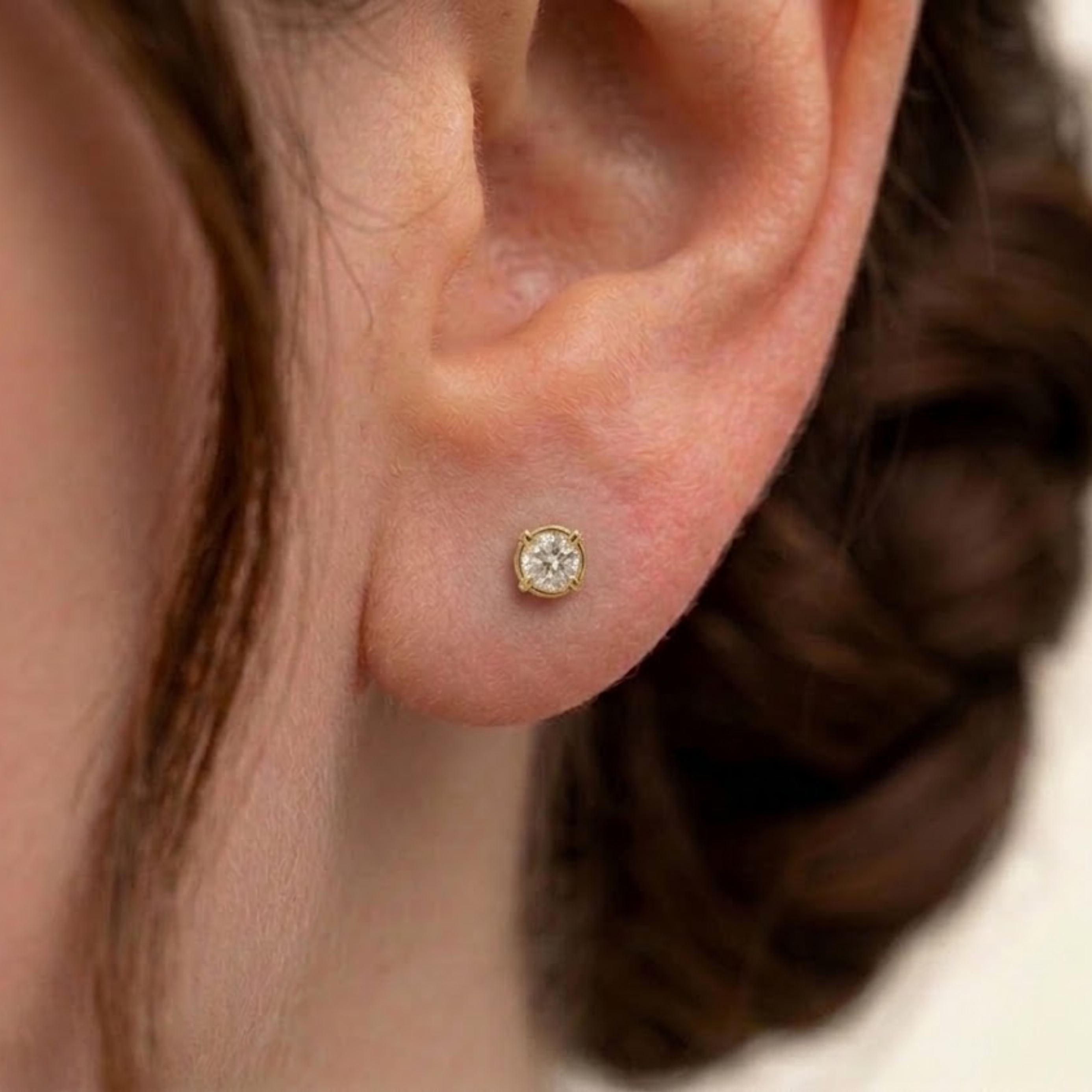 14k yellow gold natural diamond stud earrings in prong setting — April birthstone gift