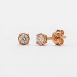 14k Gold Natural Diamond Stud Earrings - Round Brilliant Diamond Earrings - Dainty Everyday Jewelry Gift