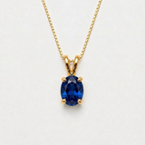 Created Sapphire Pendant made in 18k Gold Vermeil with Oval Created blue Sapphire in Prong setting, September Birthstone gift idea, symbolizes sincerity, truth, and faithfulness, ideal for everyday wear and perfect for birthday gifting and special occasions.