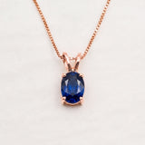 Dainty Blue Sapphire Necklace - Oval Gemstone Pendant - Classic Minimalist Jewelry