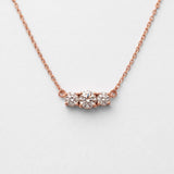 14k Gold Three Stone Diamond Necklace - Real Diamond Trilogy Pendant - Dainty Round Diamond Jewelry