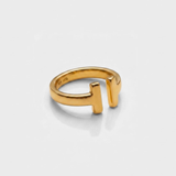 Gold T Bar Open Ring - Geometric Modern Ring - Minimalist Unisex Ring