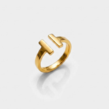 Gold T Bar Open Ring - Geometric Modern Ring - Minimalist Unisex Ring made in 18k Gold Vermeil. Ideal for everyday wear and perfect for birthday gifting and special occasions.
