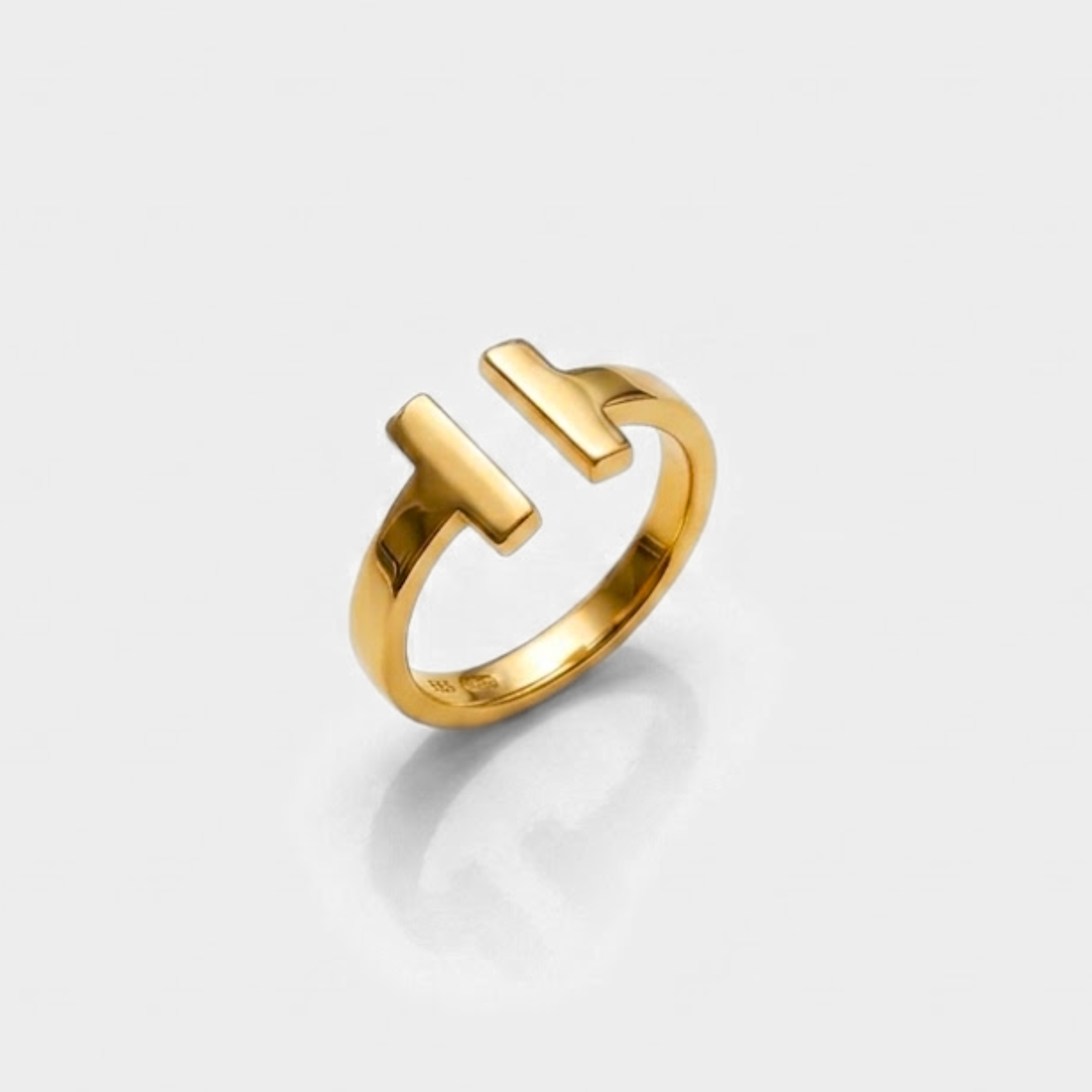 Gold T Bar Open Ring - Geometric Modern Ring - Minimalist Unisex Ring made in 18k Gold Vermeil. Ideal for everyday wear and perfect for birthday gifting and special occasions.
