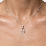 Open Teardrop Necklace - Silver Water Drop Necklace - Minimalist Crossover Teardrop Pendant