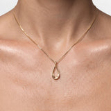 Gold Open Teardrop Necklace - Long Drop Pendant - Minimalist Raindrop Necklace
