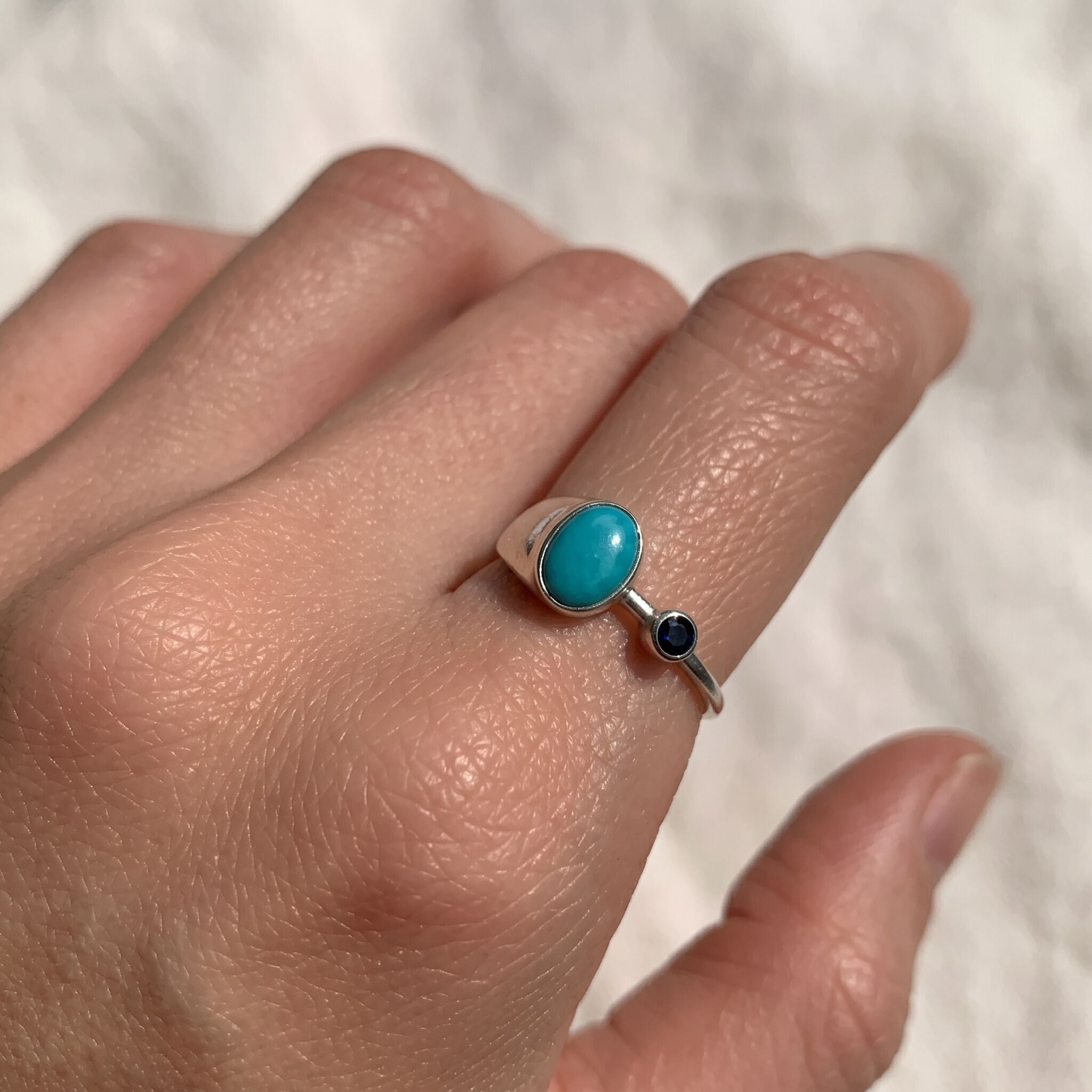 925 silver ring with oval natural blue turquoise bezel — December birthstone, protective healing gift for everyday wear.
