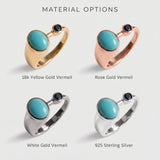 Gold Bezel Turquoise Ring - Turquoise Sapphire Two Stone Ring - Teal Blue Oval Ring