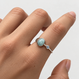 Larimar Aquamarine Two Stone Ring - Beze Set Oval Cabochon Ring - Blue Gemstone Ring