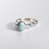 Larimar Aquamarine Two Stone Ring - Beze Set Oval Cabochon Ring - Blue Gemstone Ring