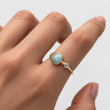 Gold Natural Larimar Ring - Two Stone Bezel Ring - Aquamarine Asymmetrical Ring