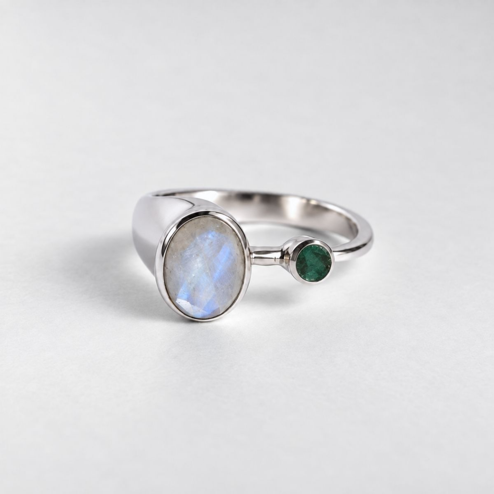 Natural Moonstone Ring made in 925 Sterling Silver with Oval Natural rainbow Moonstone in Bezel setting, June Birthstone gift idea, symbolizes hope, healing, and protection, ideal for everyday wear and perfect for birthday gifting and special occasions.