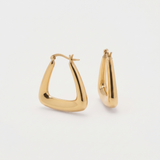 Triangle Hoop Earrings - Sculpted Triangular Hoops - Gold Open Triangle Shaped Earrings