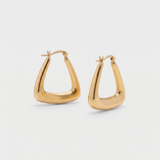 Triangle Hoop Earrings - Sculpted Triangular Hoops - Gold Open Triangle Shaped Earrings