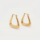 Triangle Hoop Earrings - Sculpted Triangular Hoops - Gold Open Triangle Shaped Earrings