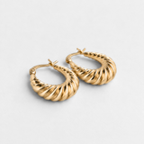 Gold Croissant Hoop Earrings - Chunky Twisted Gold Hoops - Bold Ribbed Earrings