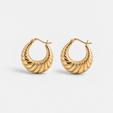 Gold Croissant Hoop Earrings - Chunky Twisted Gold Hoops - Bold Ribbed Earrings