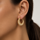 Gold Croissant Hoop Earrings - Chunky Twisted Gold Hoops - Bold Ribbed Earrings