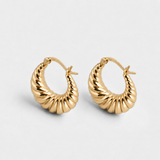 Gold Croissant Hoop Earrings - Chunky Twisted Gold Hoops - Bold Ribbed Earrings