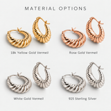 Gold Croissant Hoop Earrings - Chunky Twisted Gold Hoops - Bold Ribbed Earrings