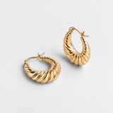 Gold Croissant Hoop Earrings - Chunky Twisted Gold Hoops - Bold Ribbed Earrings