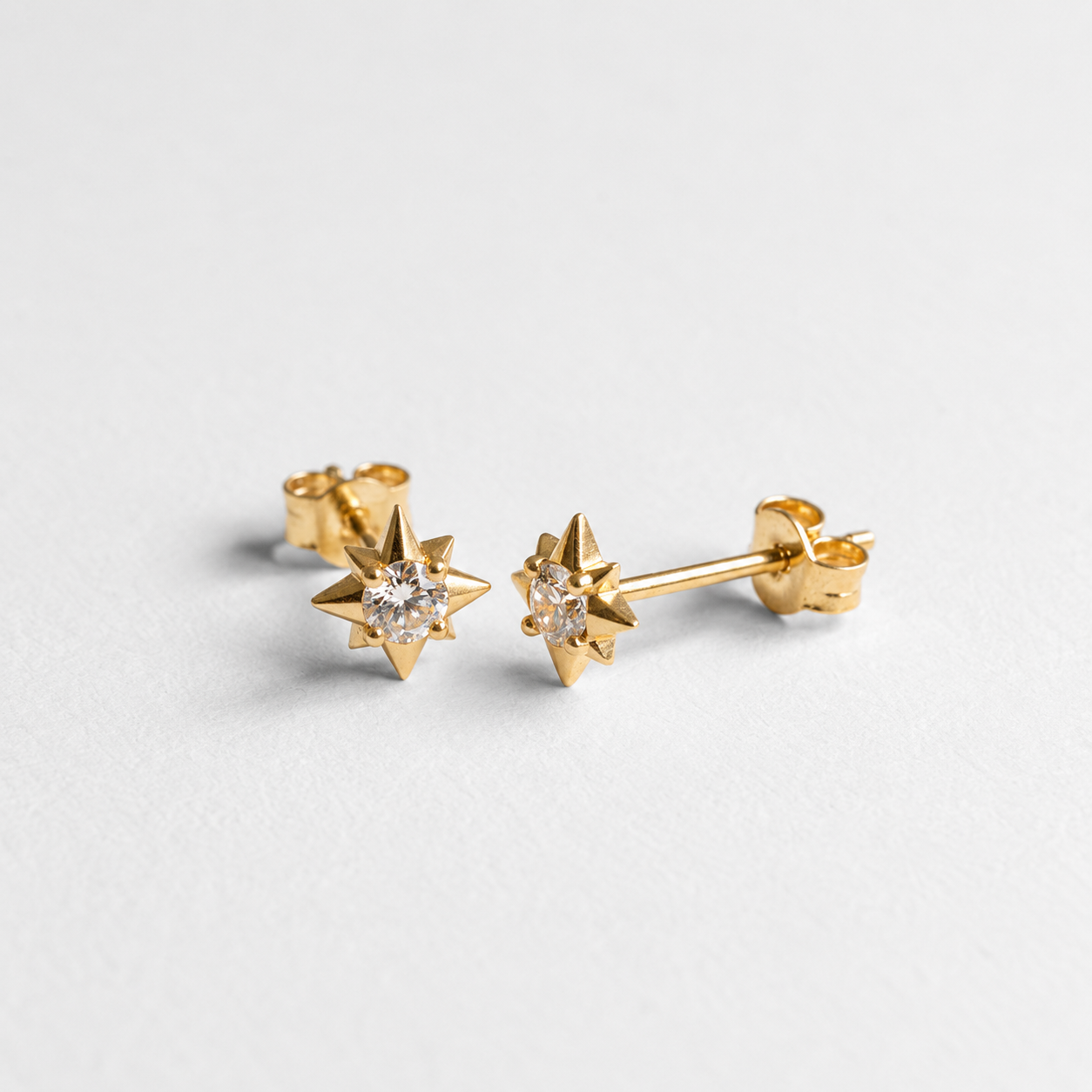 Natural Diamond Solid Gold Earrings made in 14k Yellow Gold with Natural white Diamond in Prong setting, April Birthstone gift idea, symbolizes commitment, strength & purity, ideal for everyday wear and perfect for birthday gifting and special occasions.