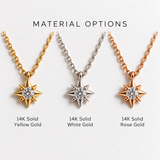 14K Natural Diamond Starburst Necklace - 14k Solid Gold Star Pendant - Dainty North Star Necklace