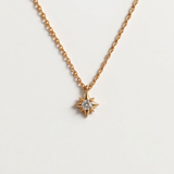 14K Natural Diamond Starburst Necklace - 14k Solid Gold Star Pendant - Dainty North Star Necklace
