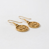 Gold Celestial Coin Drop Earrings - Crescent Moon Medallion Earrings - Round Dangle Earrings