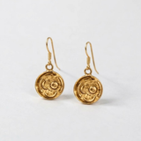 Gold Celestial Coin Drop Earrings - Crescent Moon Medallion Earrings - Round Dangle Earrings