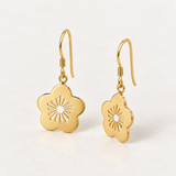 Gold Flower Drop Earrings - Daisy Dangling Earrings - Dainty Blossom Earrings