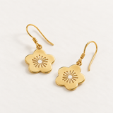 Gold Flower Drop Earrings - Daisy Dangling Earrings - Dainty Blossom Earrings