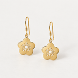 Gold Flower Drop Earrings - Daisy Dangling Earrings - Dainty Blossom Earrings